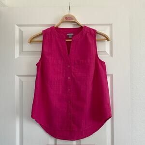 Falls Creek Womens Fuchsia Pink Sleeveless 100% Cotton Top‎ Notch Neckline Small